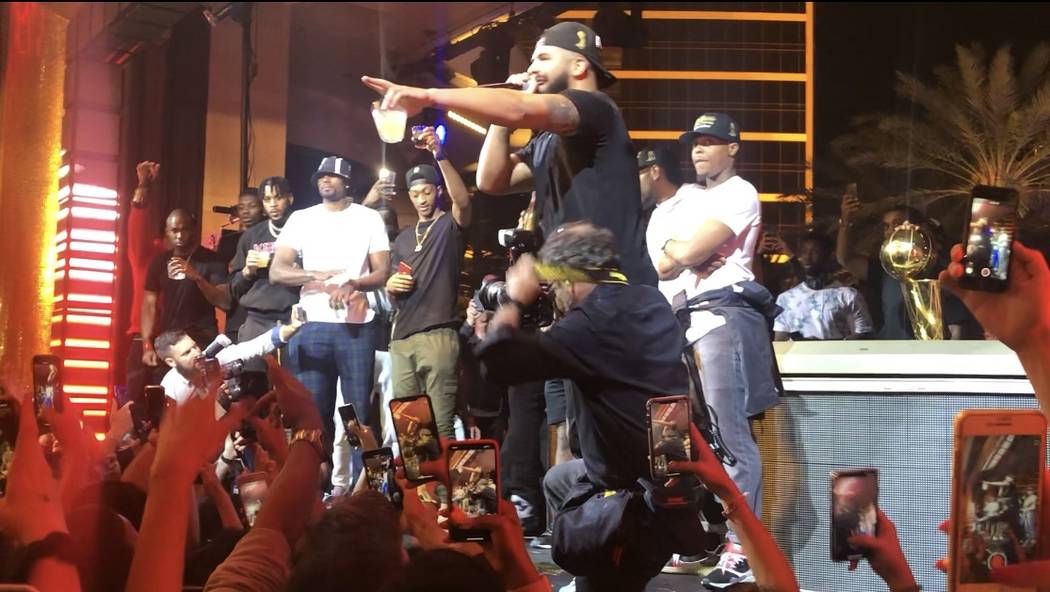 Rap superstar Drake toasts the NBA champion Toronto Raptors at XS Nightclub at Wynn Las Vegas o ...