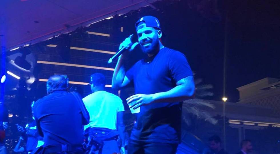 Rap superstar Drake toasts the NBA champion Toronto Raptors at XS Nightclub at Wynn Las Vegas o ...