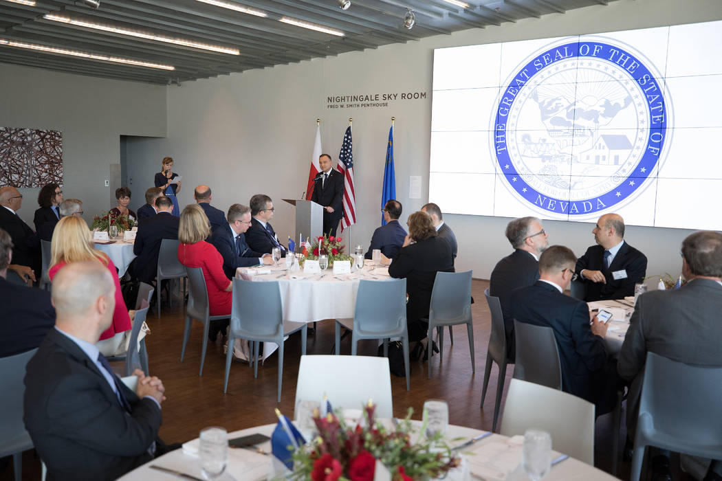 President Duda makes remarks at a luncheon at the Nevada Museum of Art, where new cooperation a ...