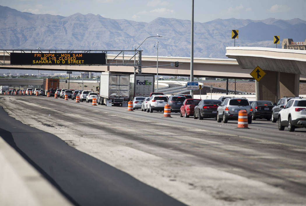 Traffic on Interstate 15 northbound is backed up due to a scheduled closure by the Nevada Depar ...