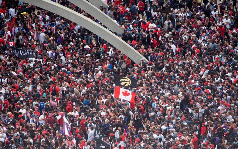 Fans pack Nathan Phillips Square at City Hall ahead of the 2019 Toronto Raptors NBA basketball ...