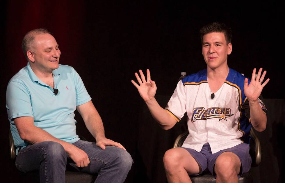 Andy Bloch, left, former member of the MIT blackjack team, and “Jeopardy!” champion James H ...