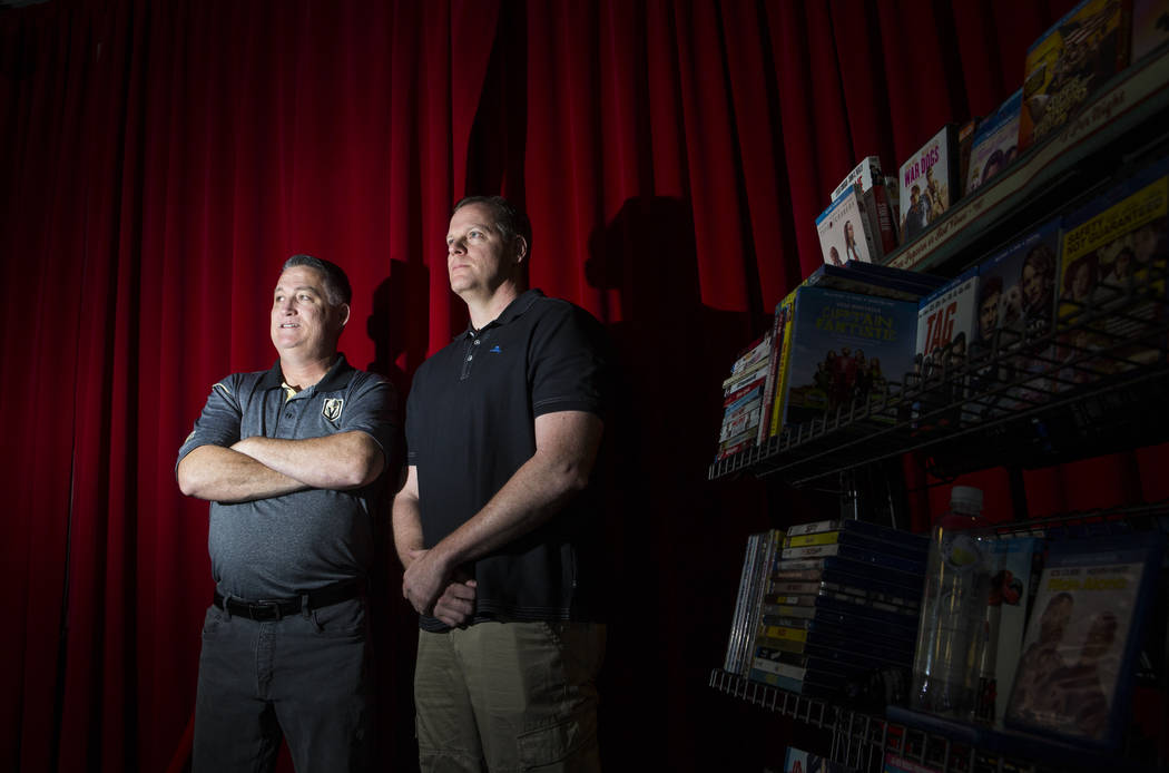 Author and Las Vegas police officer Bradley Nickell, left, and filmmaker and former Las Vegas p ...