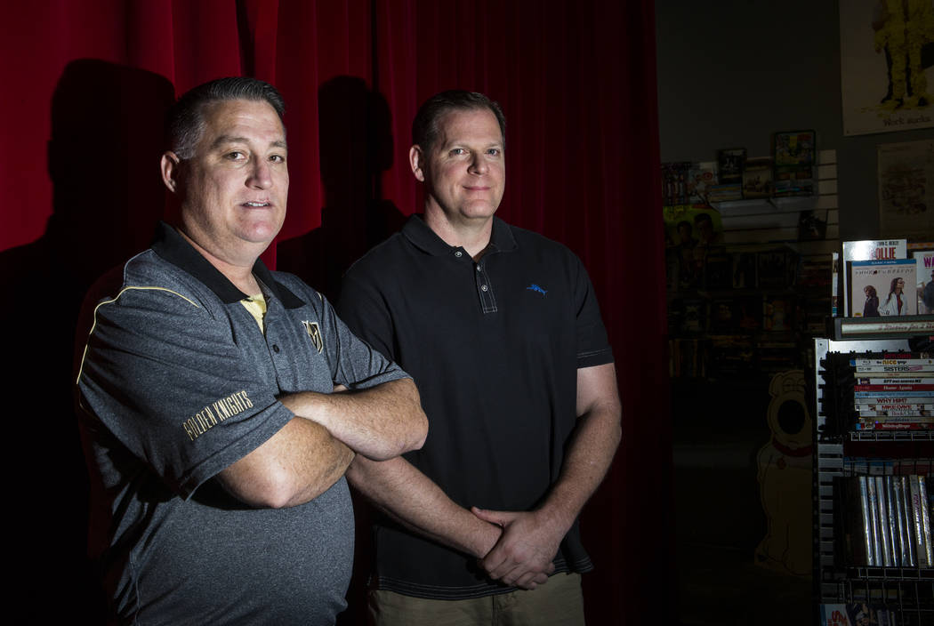 Author and Las Vegas police officer Bradley Nickell, left, and filmmaker and former Las Vegas p ...