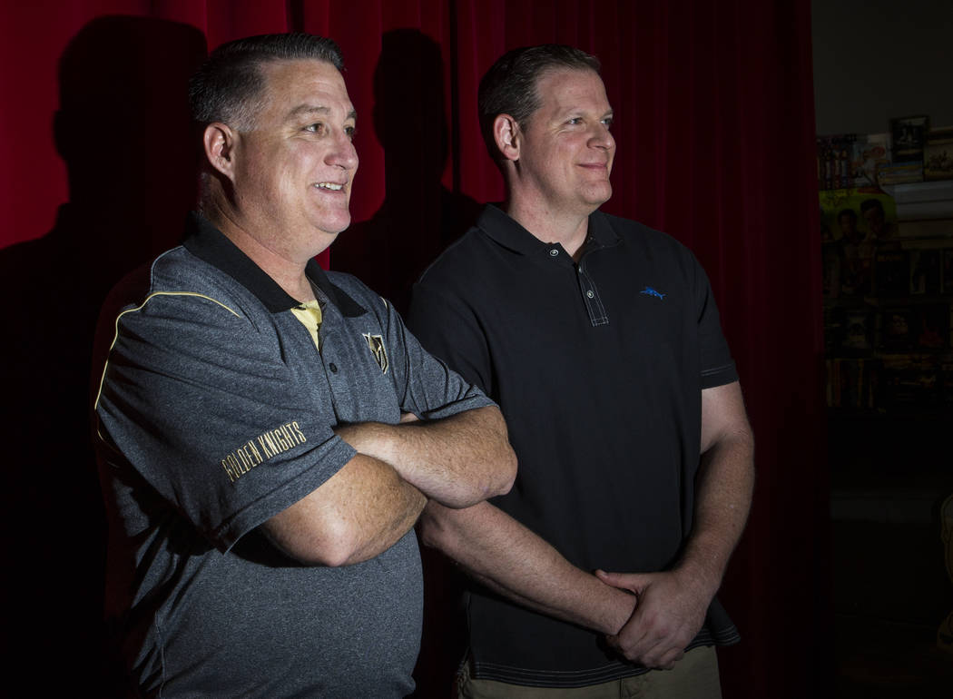 Author and Las Vegas police officer Bradley Nickell, left, and filmmaker and former Las Vegas p ...