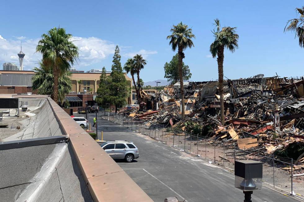 The scene of a June 17 fire at 3900 Paradise Road is seen on June 18, 2019. Clark County Fire D ...