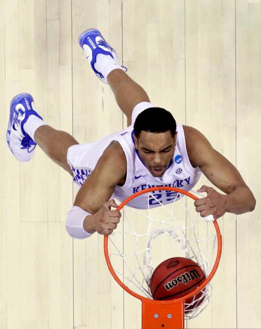 FILE - In this March 31, 2019, file photo, Kentucky's PJ Washington dunks the ball during the s ...