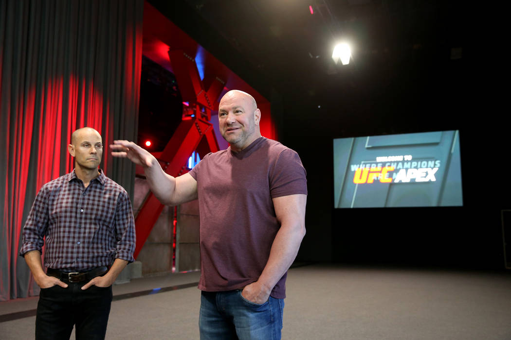 Ultimate Fighting Championship President Dana White, right, and Craig Borsari, UFC executive vi ...