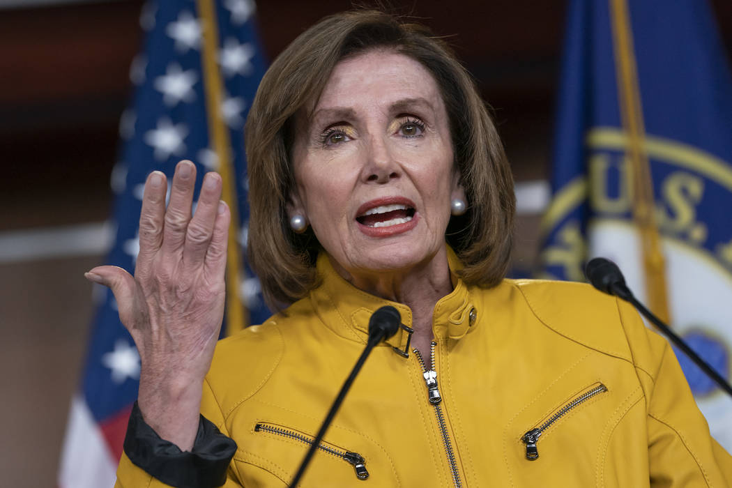 In this June 13, 2019 file photo, Speaker of the House Nancy Pelosi, D-Calif., speaks during a ...