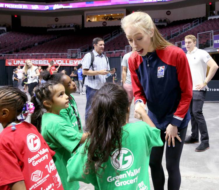 Olympic athlete Bradie Tennell of U.S. Figure Skating meets Kennedy Spears, 5, as Britany Arias ...