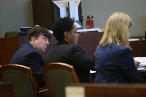 Dr. Mark Taylor, far left, during his trial at the Regional Justice Center in Las Vegas, Tuesda ...