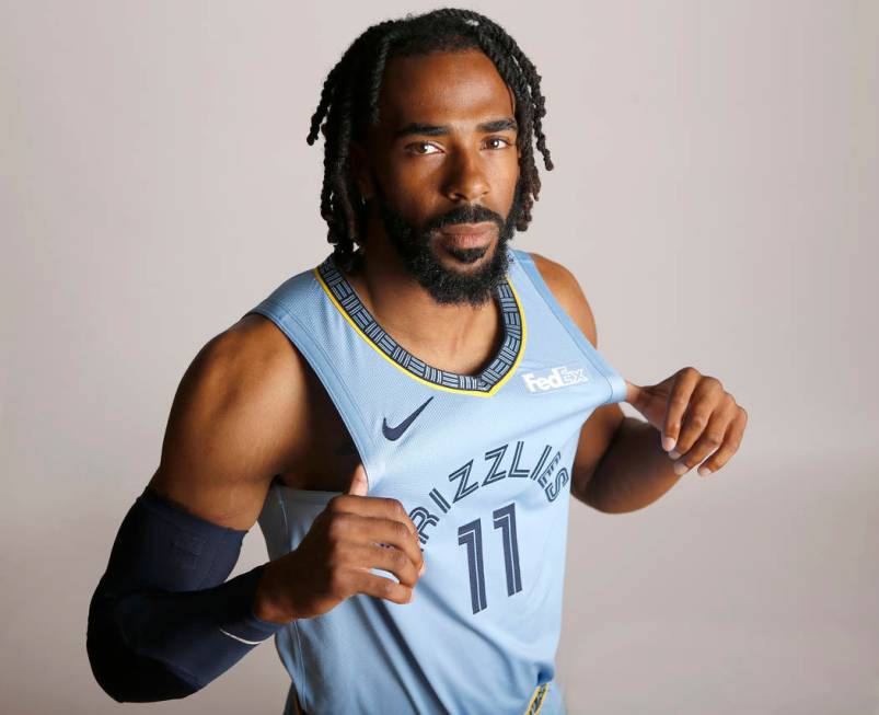 In this Sept. 24, 2018, file photo, Memphis Grizzlies guard Mike Conley poses during the team's ...