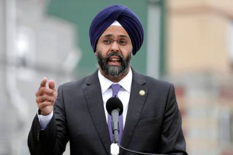 In this Aug. 1, 2018 file photo, New Jersey Attorney General Gurbir Grewal speaks during a news ...