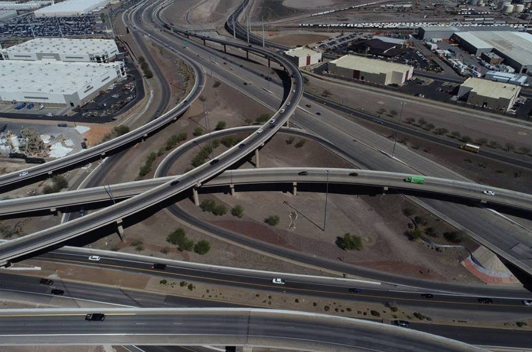 An aerial photo of the Henderson Spaghetti Bowl taken April, 2, 2019. (NDOT)