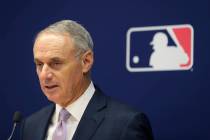 Major League Baseball commissioner Rob Manfred speaks to reporters after a meeting of baseball ...