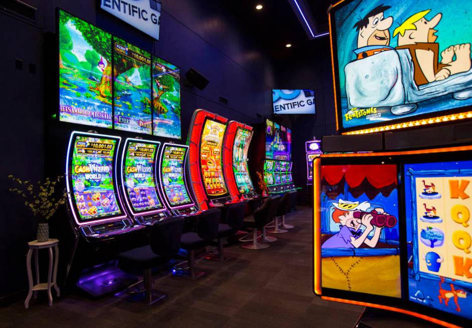 A variety of slot cabinets at the Scientific Games showroom in Las Vegas on Wednesday, May 15, ...