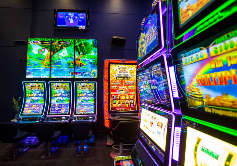 A variety of slot cabinets at the Scientific Games showroom in Las Vegas on Wednesday, May 15, ...