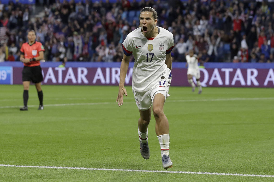 United States' Tobin Heath celebrates after scoring her team's second goal during the Women's W ...