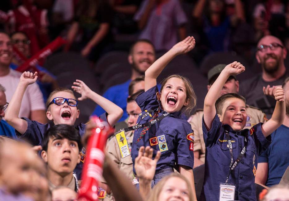 Fans cheer for the Aces in the fourth quarter during their WNBA game with the Dallas Wings on S ...