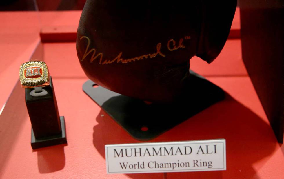 A Muhammad Ali world championship ring on display at the recently-opened Nevada Boxing Hall of ...