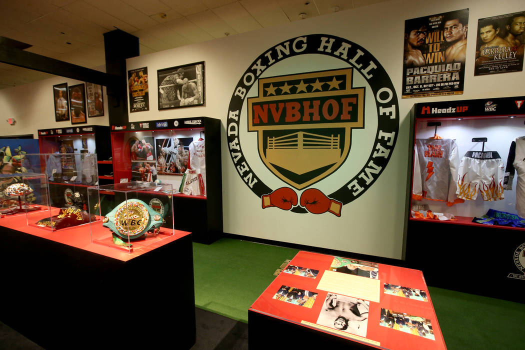 Memorabilia at the Nevada Boxing Hall of Fame inside the HeadzUP interactive entertainment cent ...
