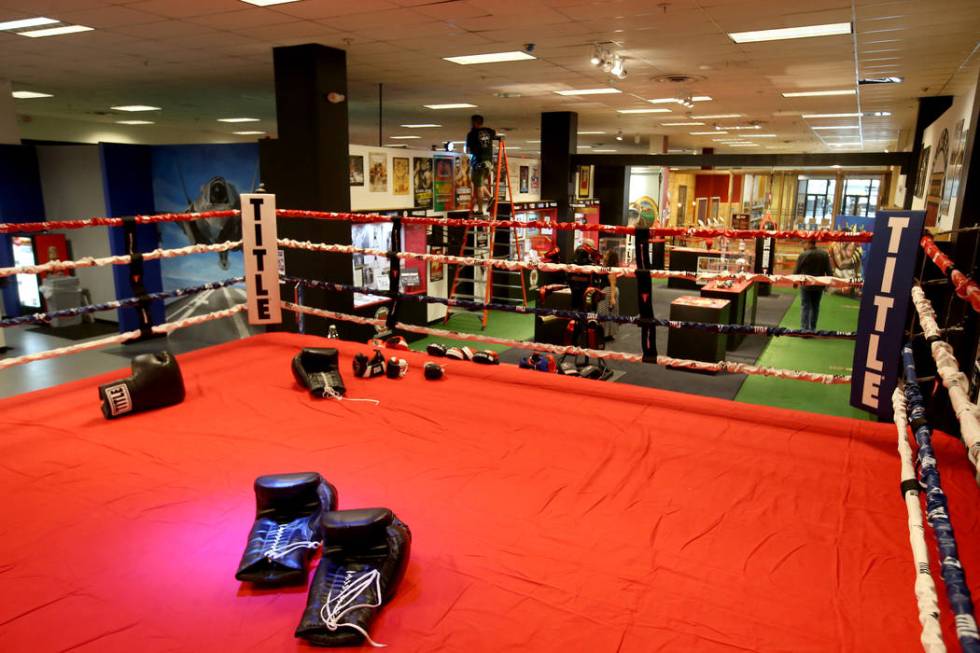 A working boxing ring at the Nevada Boxing Hall of Fame inside the HeadzUP interactive entertai ...