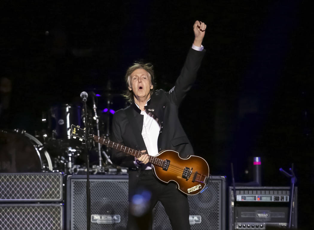 In this Monday, Sept. 11, 2017 file photo, singer/songwriter Paul McCartney performs on stage a ...