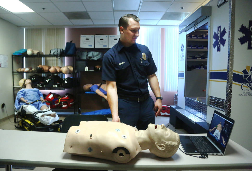 Southern Nevada Firefighter Michael Figiel gives an ultrasound demonstration at the paramedic d ...