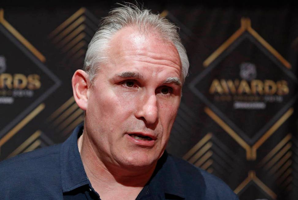 Craig Berube of the St. Louis Blues speaks with the media during a news conference for the NHL ...