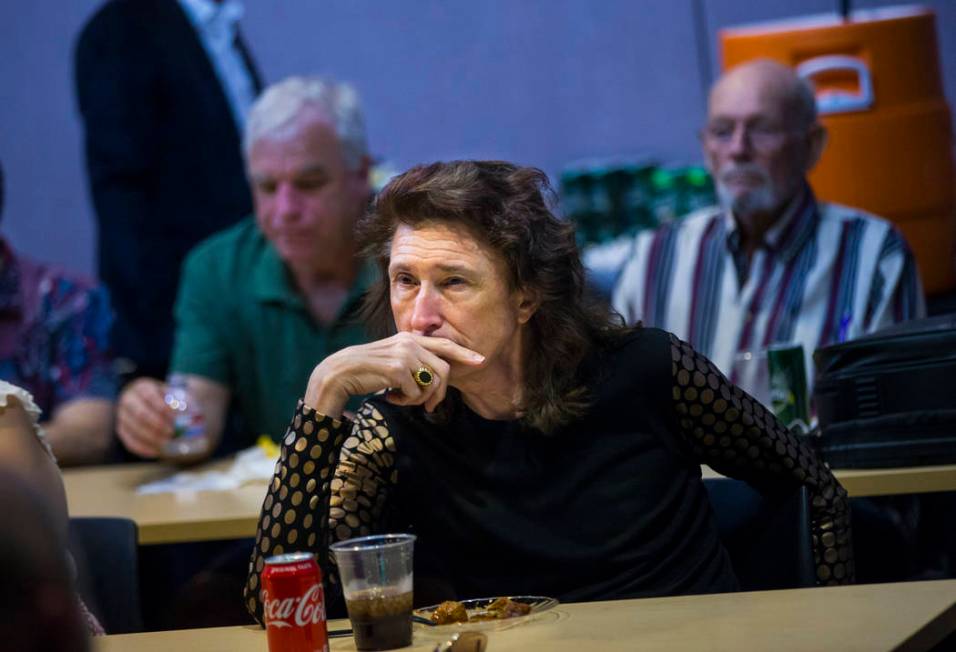 John Delibos, vice president of the Stonewall Democratic Club of Southern Nevada, watches the D ...