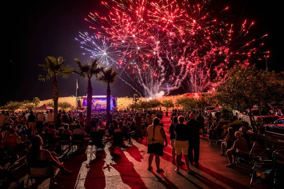 People watch the fireworks display during Mesquite Rockets Over Red Mesa at the Eureka Casino R ...