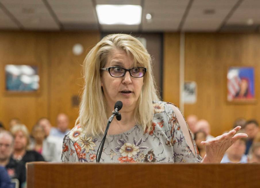 Amy Richmond, a parent and teacher at Palo Verde High School, addresses the Clark County School ...