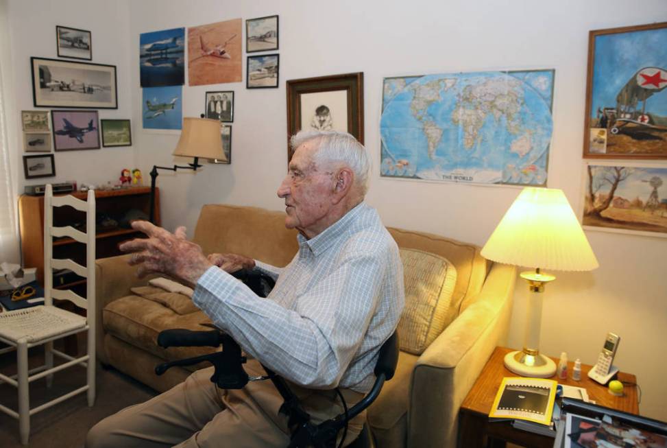 U. S. Army Air Corps and the U.S. Air Force pilot James Parker, 97, speaks during an interview ...