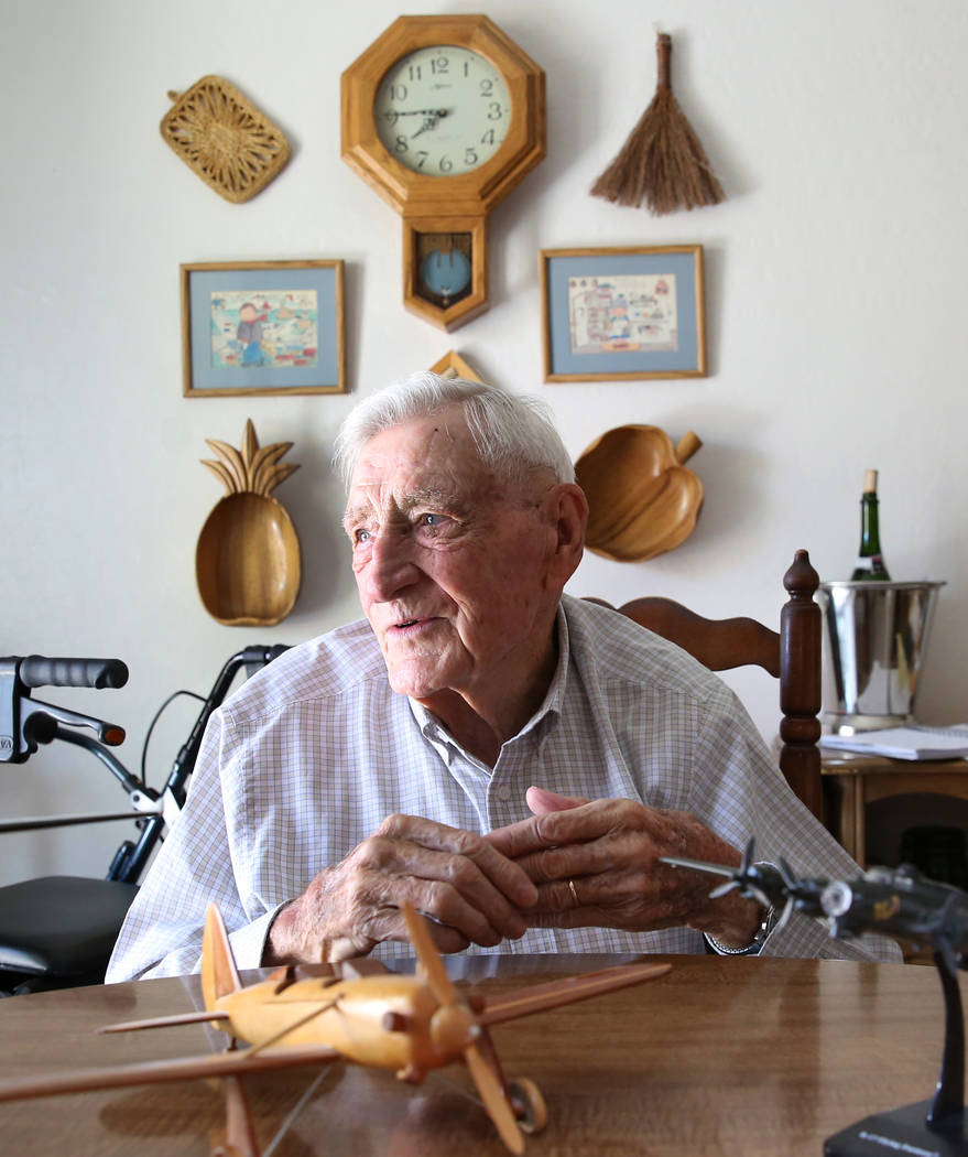 U. S. Army Air Corps and the U.S. Air Force pilot James Parker, 97, speaks during an interview ...