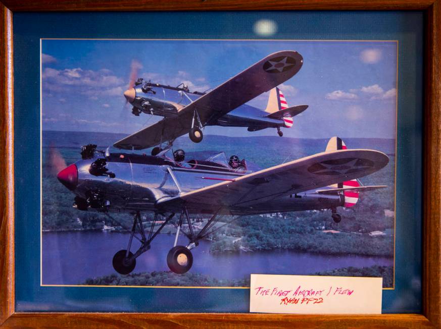 Photo on display of the first aircraft flown by veteran pilot James "Jim" A. Parker, ...