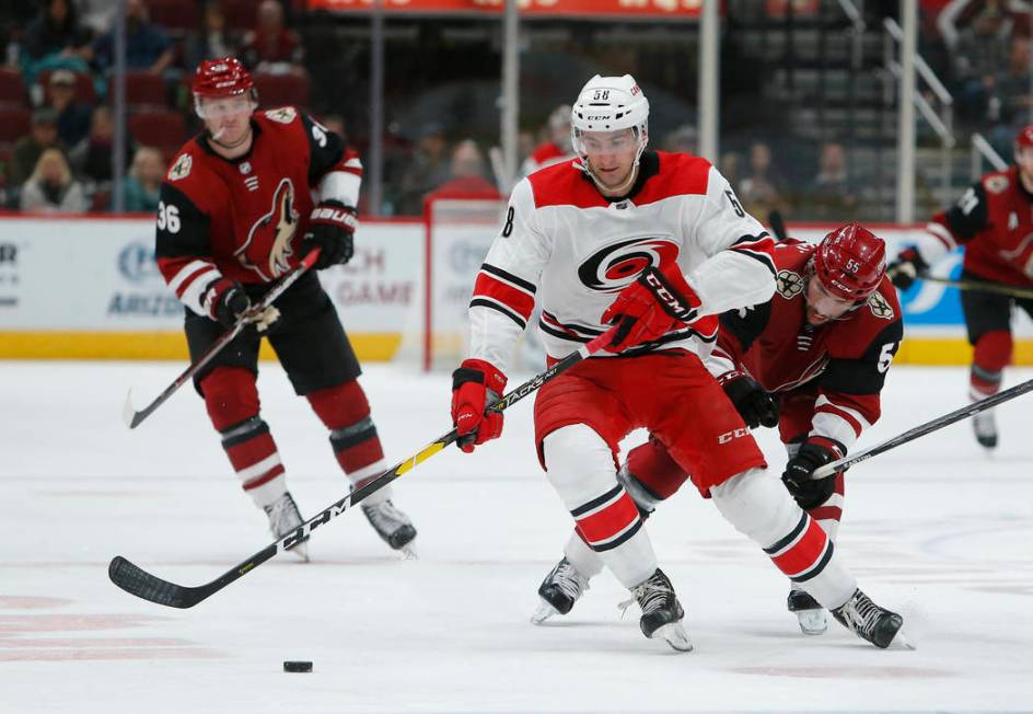 Carolina Hurricanes center Nicolas Roy (58) during an NHL hockey game against the Arizona Coyot ...