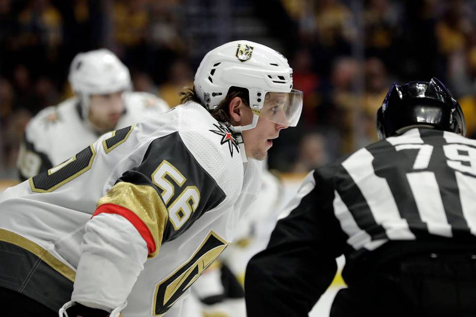 Vegas Golden Knights center Erik Haula (56), of Finland, plays against the Nashville Predators ...