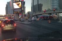 Las Vegas police investigate a four-vehicle crash on the Las Vegas Strip at Flamingo Road on Th ...