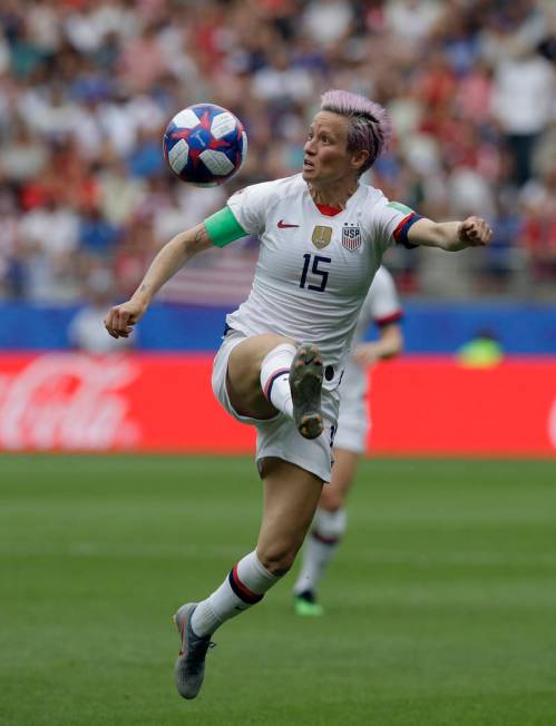 United States' Megan Rapinoe controls the ball during the Women's World Cup round of 16 soccer ...