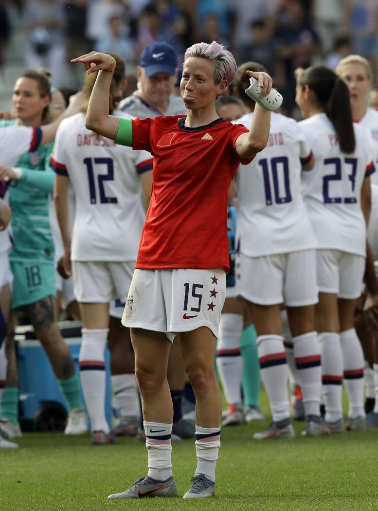 United States'Megan Rapinoe celebrates at the end of the Women's World Cup round of 16 soccer m ...