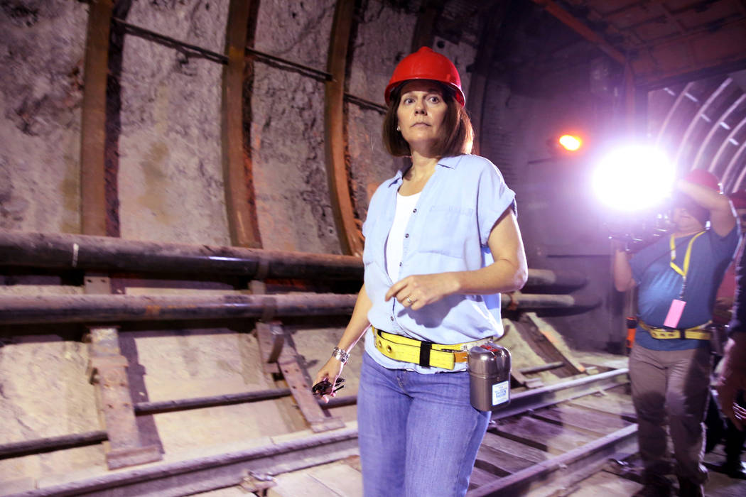 U.S. Sen. Catherine Cortez Masto, D-Nev., gets a tour of Yucca Mountain 90 miles northwest of L ...