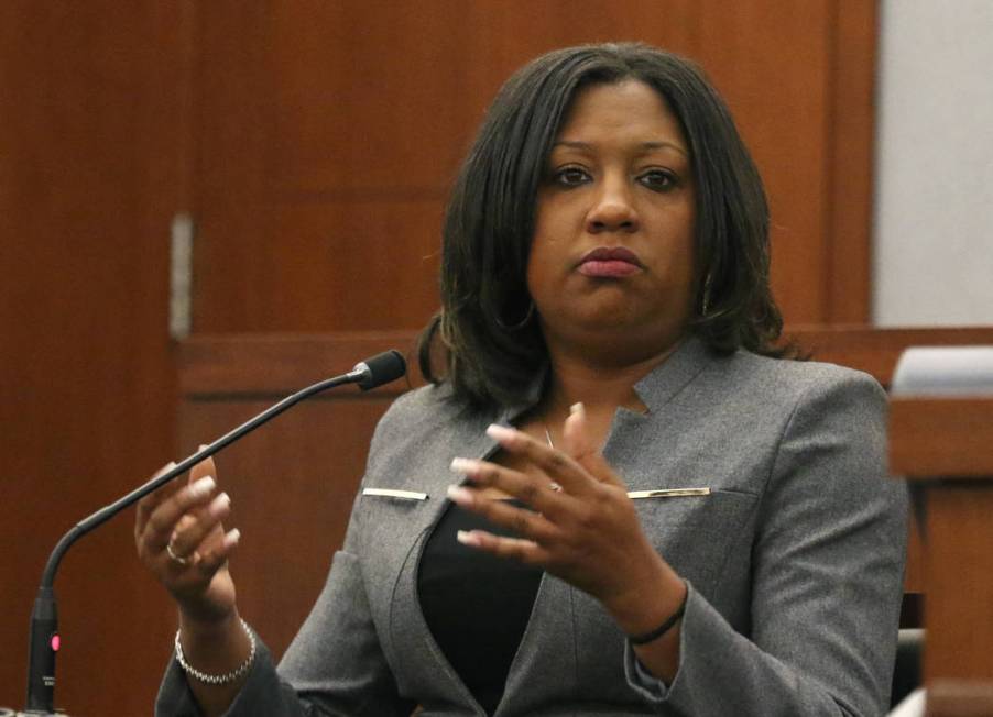 Felicia Tucker, a social worker, testifies during Gigi Mitchell's preliminary hearing at the Re ...