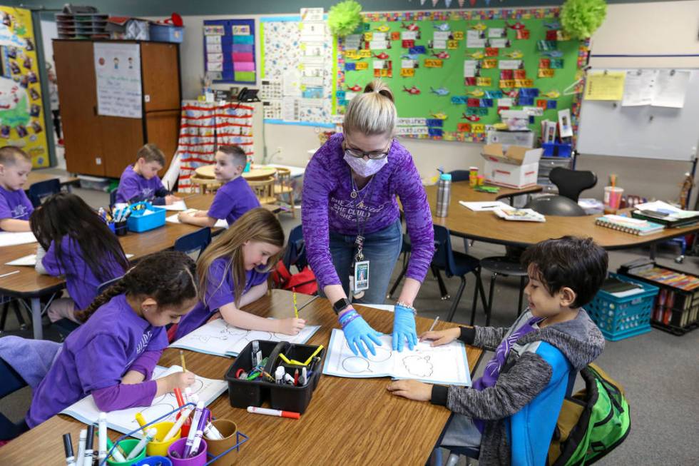 Nikki McGuire teaches her kindergarten students during a class at Staton Elementary in Las Vega ...