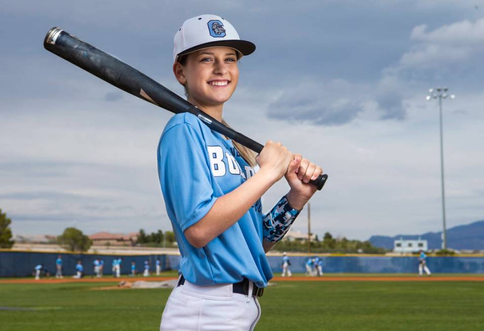 Centennial sophomore Denae Benites on the baseball field at Centennial High School in Las Vegas ...