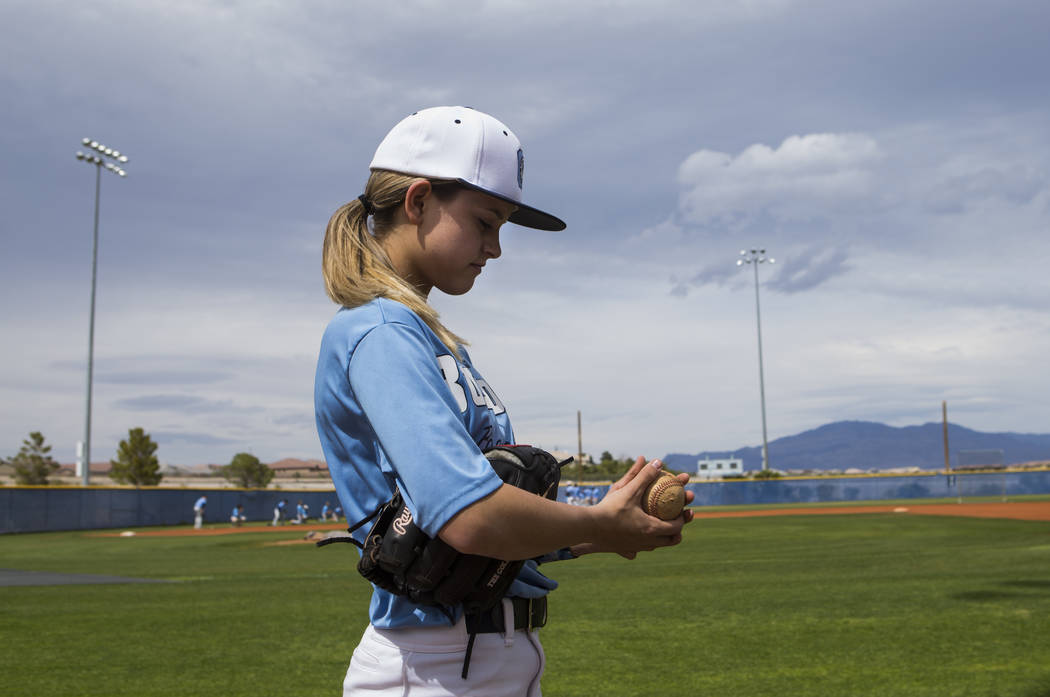 Centennial sophomore Denae Benites on the baseball field at Centennial High School in Las Vegas ...