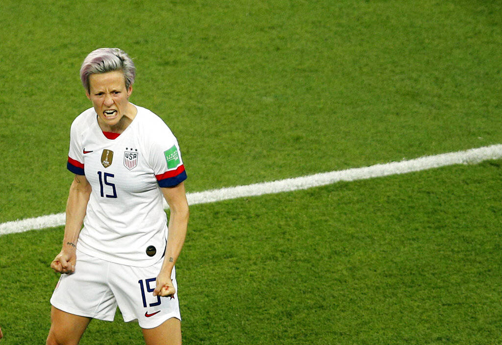 United States' Megan Rapinoe celebrates after scoring her side's second goal during the Women's ...