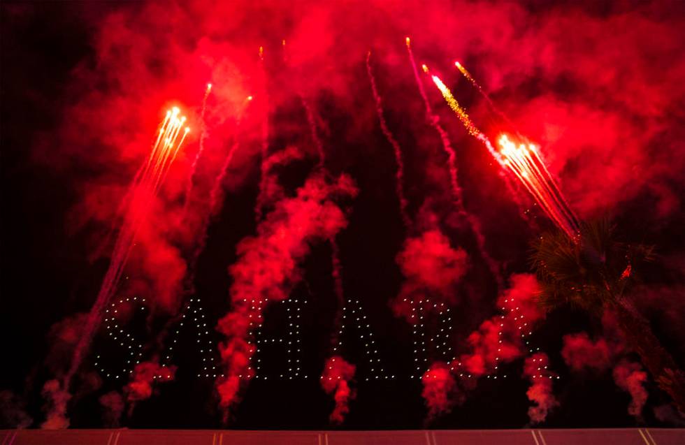 Fireworks highlight an event to announce the renaming of SLS Las Vegas to Sahara Las Vegas on T ...