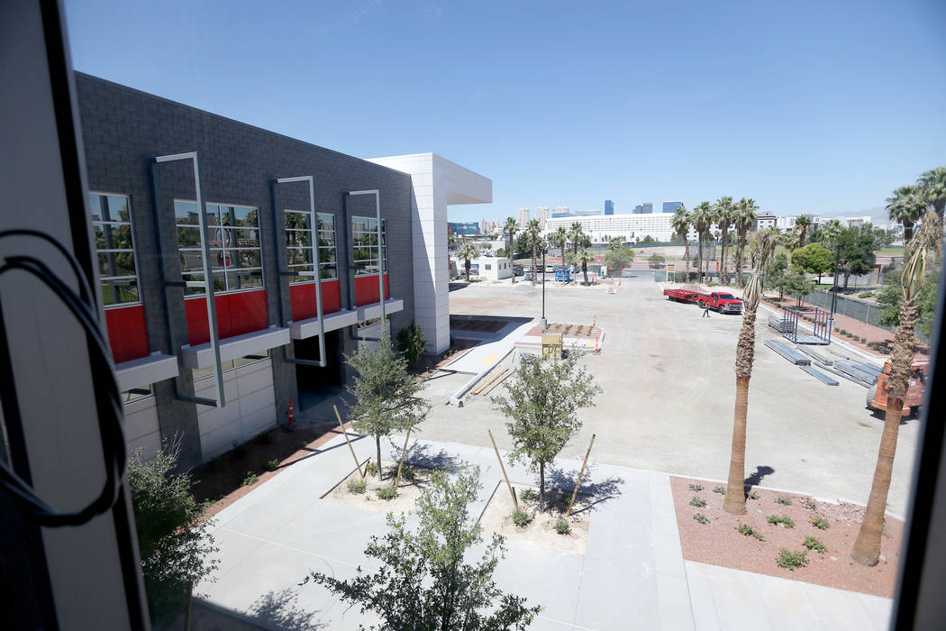 The view from the dining hall at the new UNLV Fertitta Football Complex, still under constructi ...