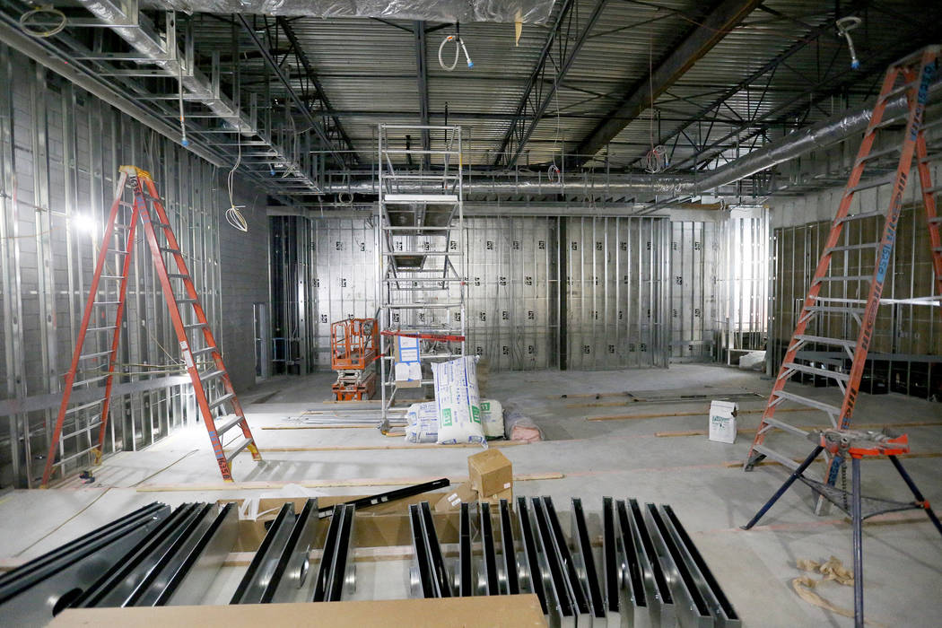 The large theatre room at the new UNLV Fertitta Football Complex, still under construction, in ...