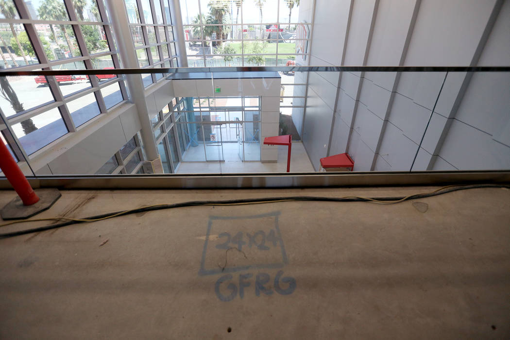 The spot above the main entrance where the Fremont Canon will sit at the new UNLV Fertitta Foot ...